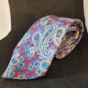 Vintage Strathmore Mens Tie W 3.25" L 56" Blue Red Paisley Print FLAWS